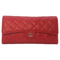 Chanel Caviar Quilted Travel Wallet In  Red Leather Coin Pouch Card Holder