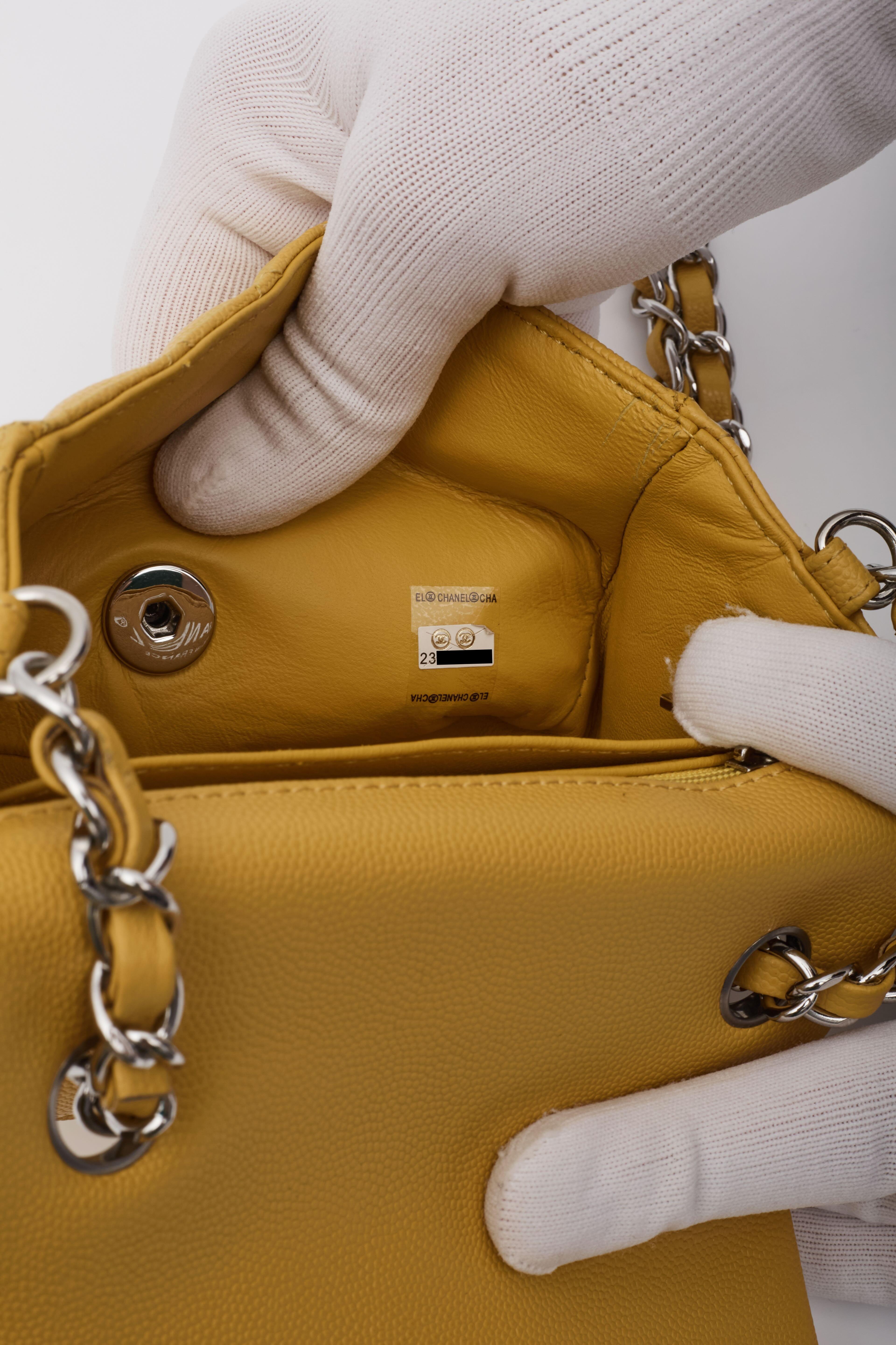 Chanel Caviar Quilted Yellow Square Flap Bag Mini For Sale 7