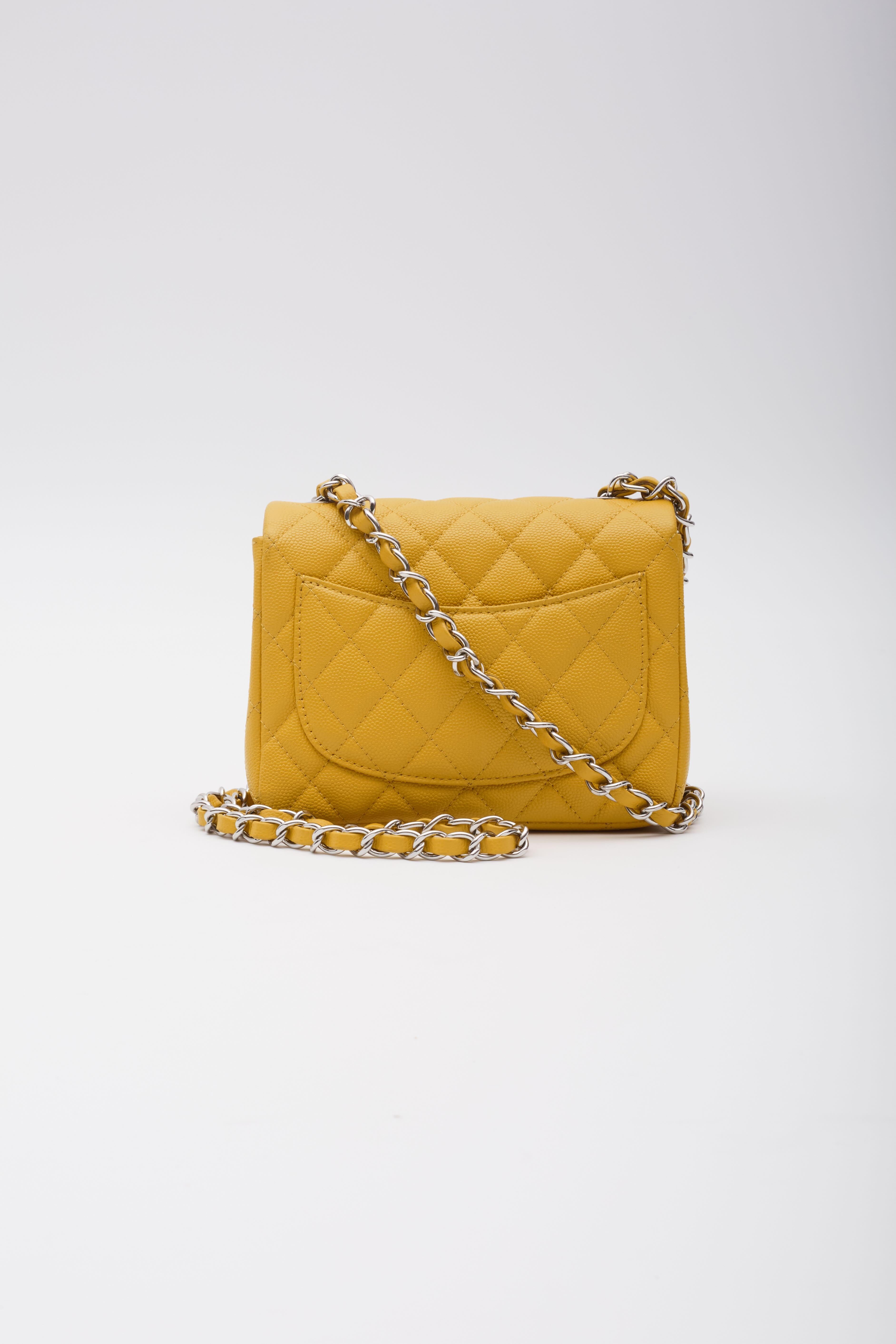 Women's Chanel Caviar Quilted Yellow Square Flap Bag Mini For Sale