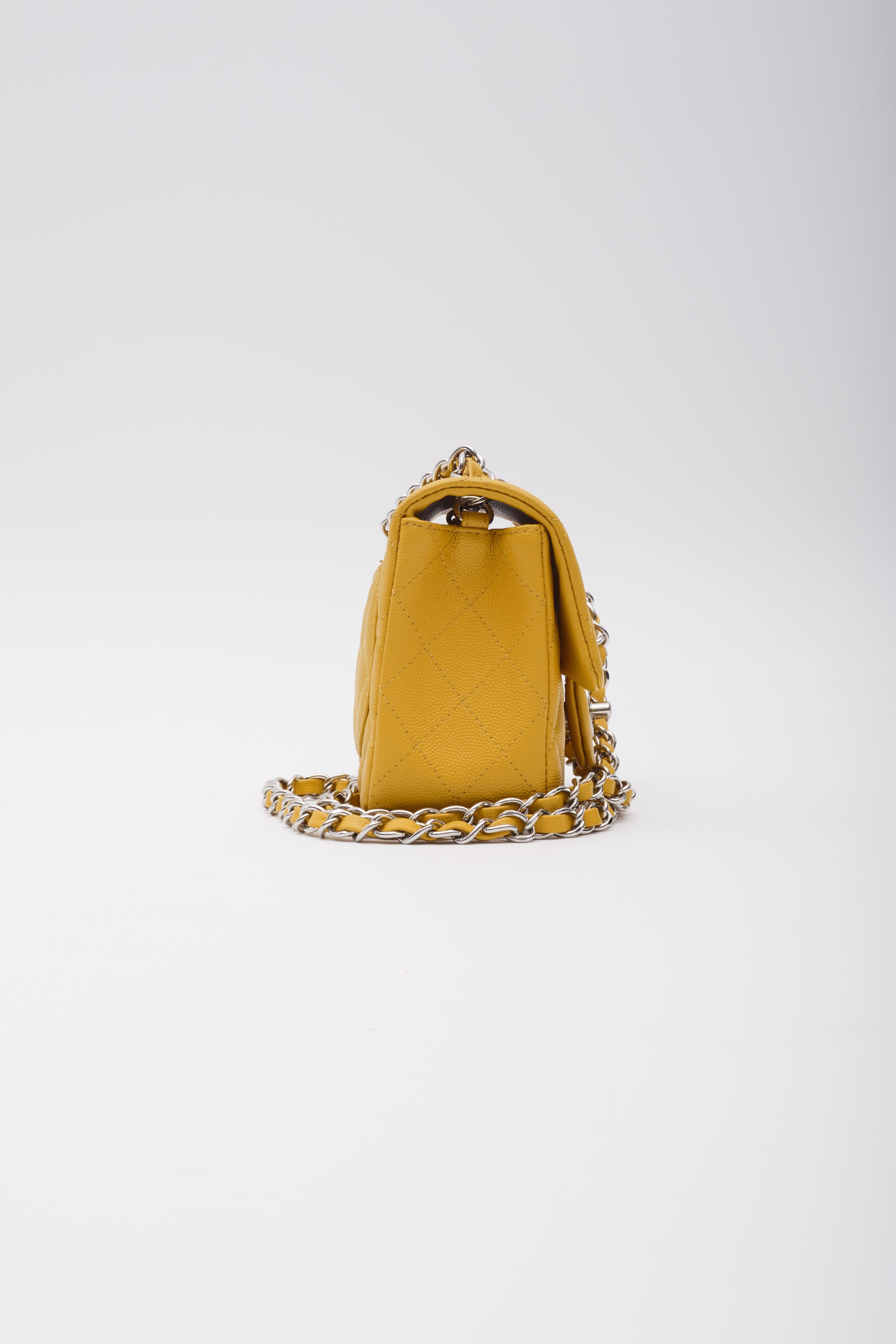 Chanel Caviar Quilted Yellow Square Flap Bag Mini For Sale 1