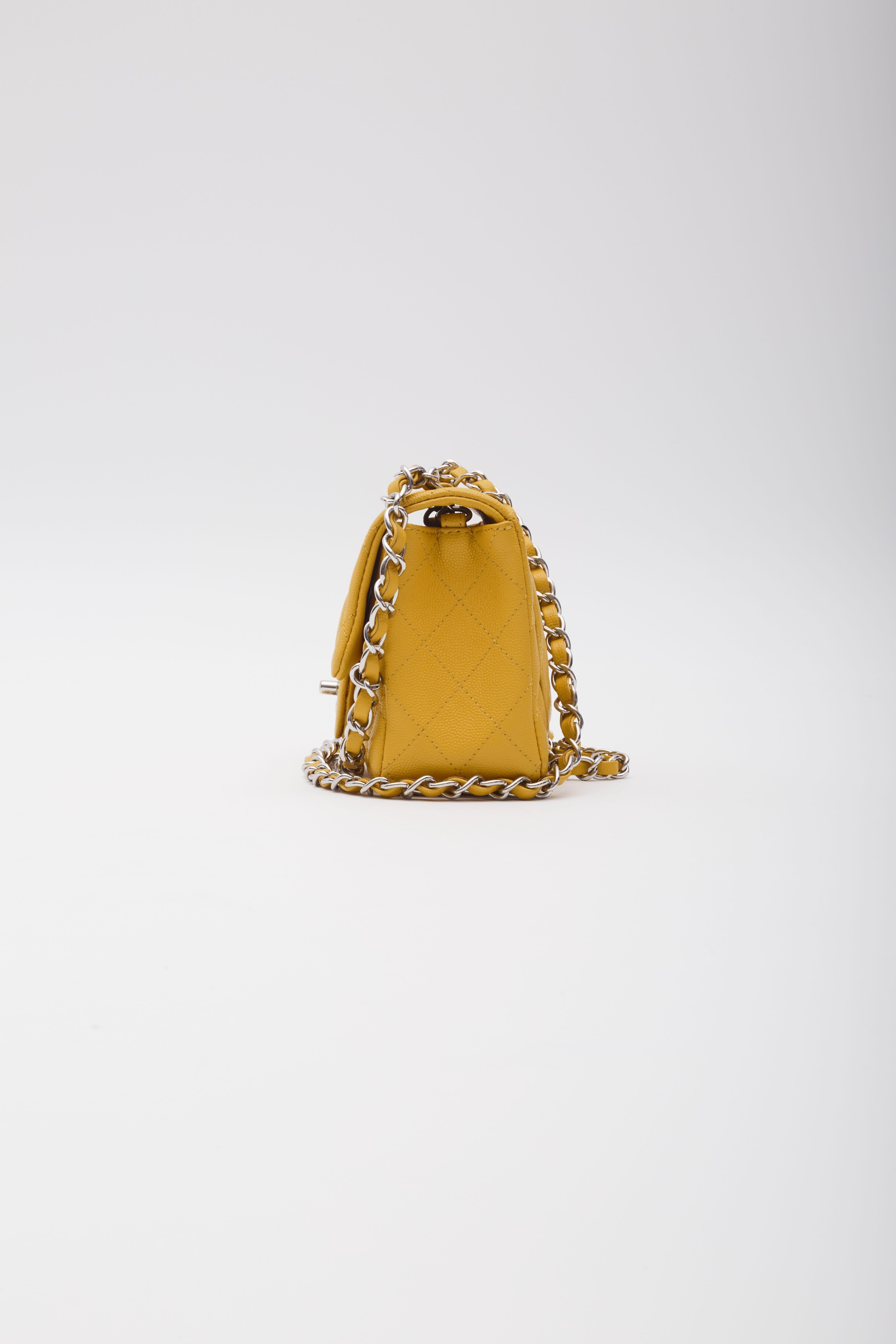 Chanel Caviar Quilted Yellow Square Flap Bag Mini For Sale 2