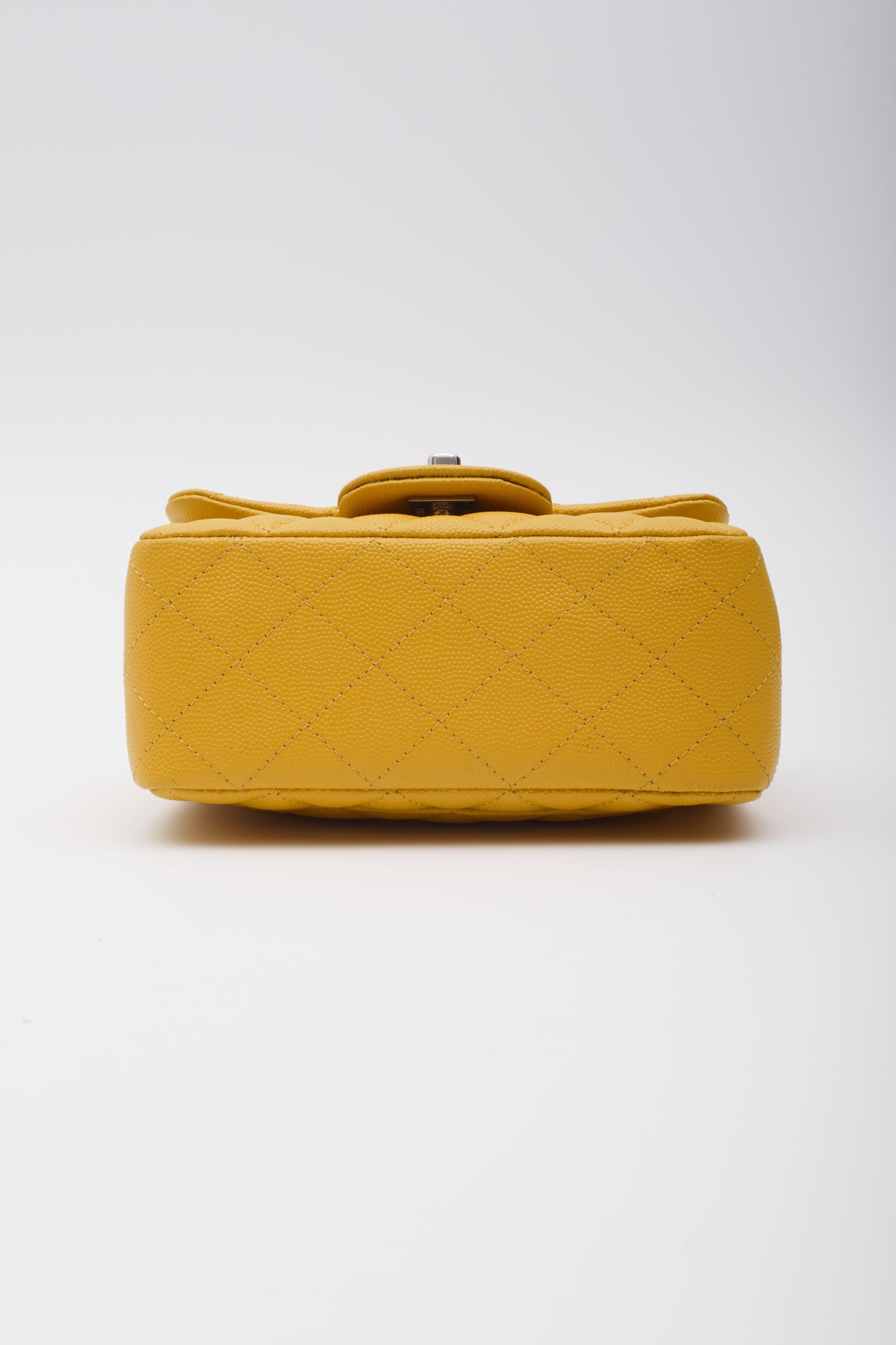 Chanel Caviar Quilted Yellow Square Flap Bag Mini For Sale 3