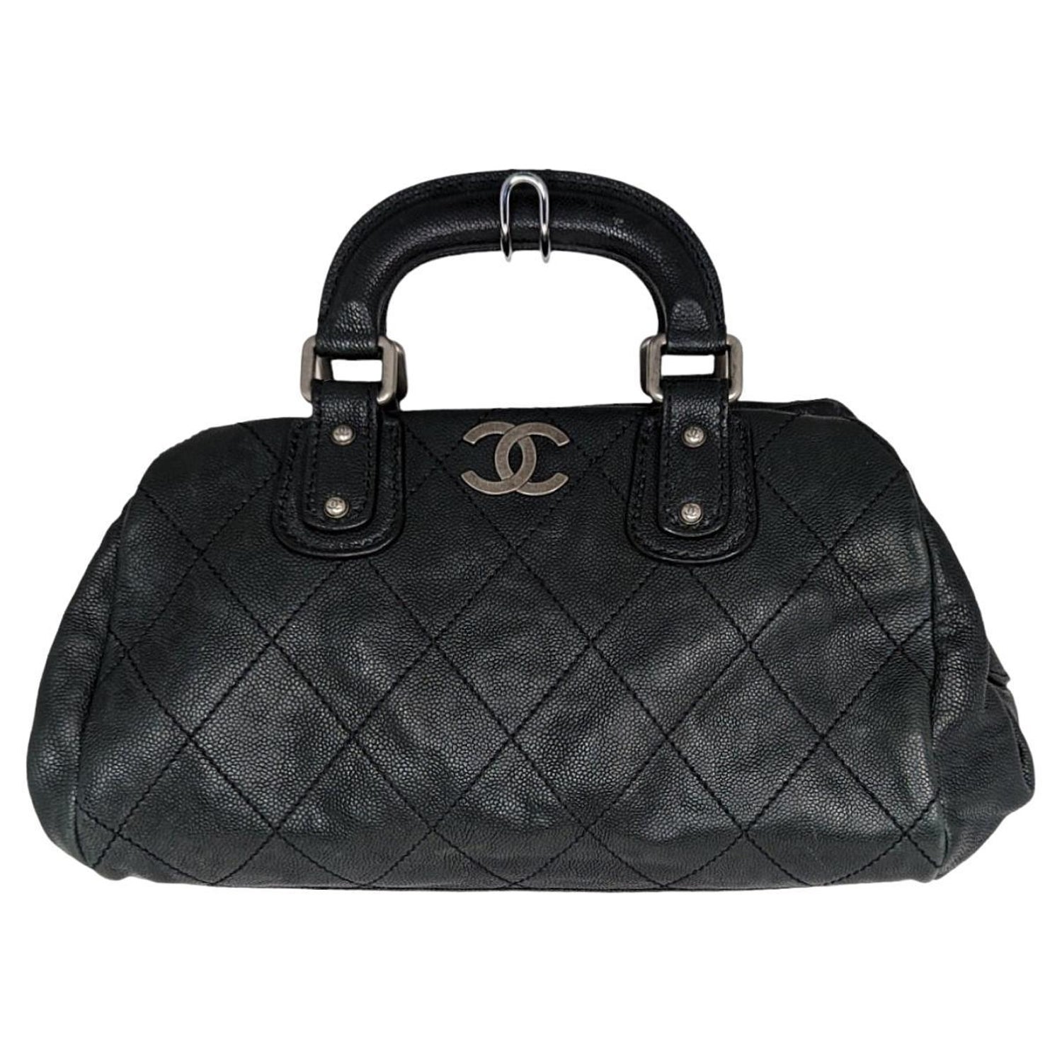 Chanel Black/Ivory Quilted Calfskin Leather Featherweight Mini Bowling Bag  - Yoogi's Closet