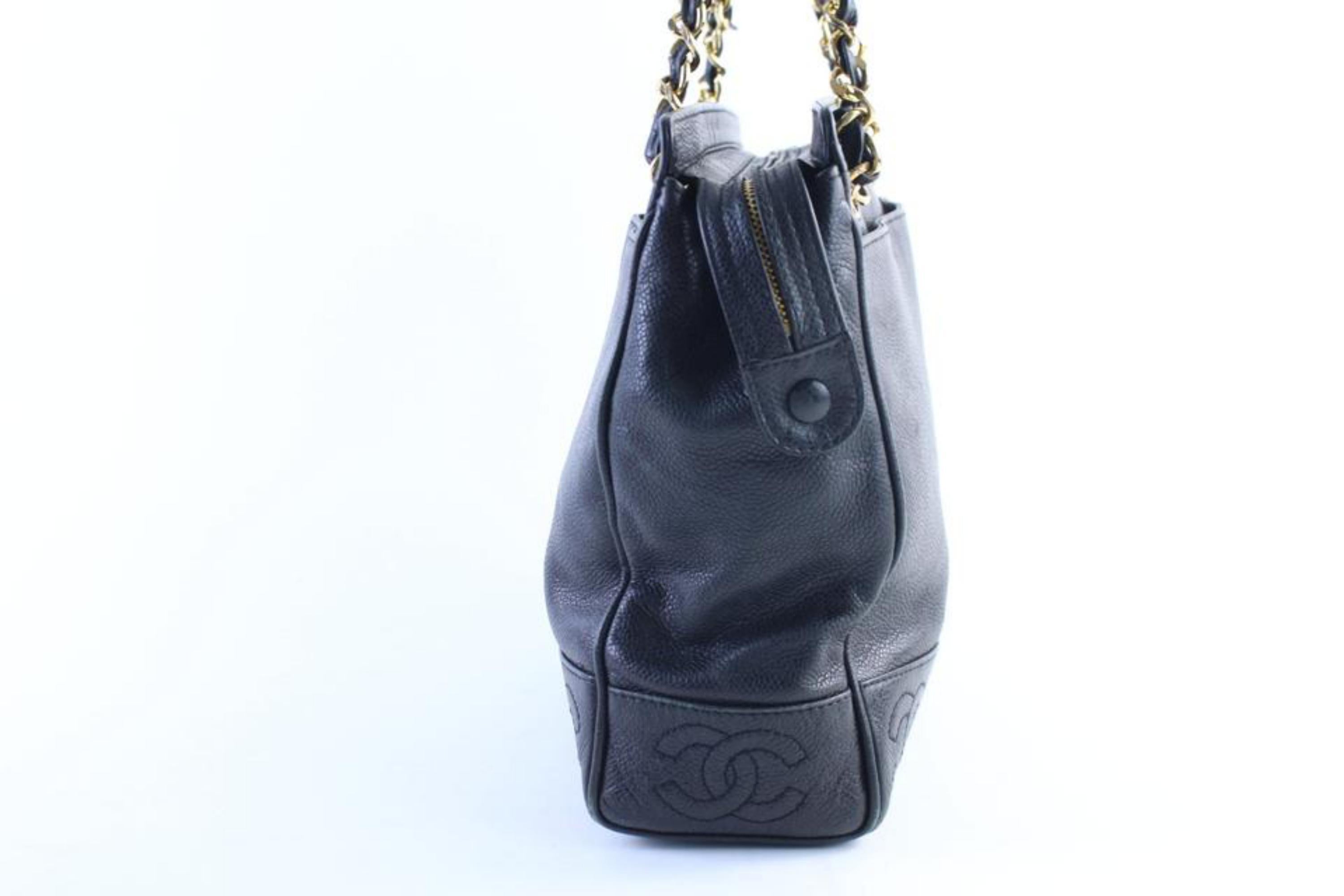 Chanel Caviar Triple Cc Chain Tote 28cr0605 Black Leather Shoulder Bag For Sale 7