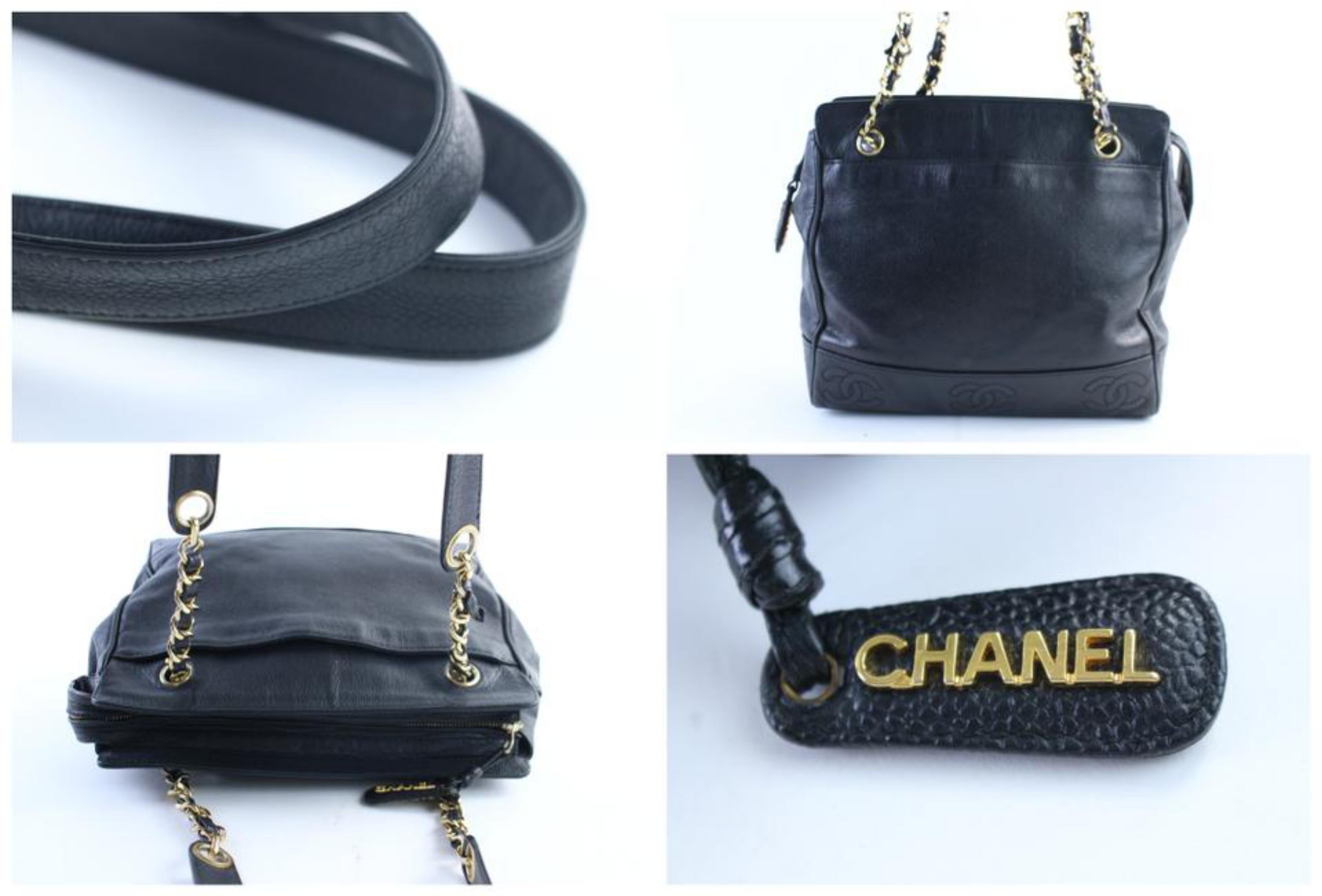 Chanel Caviar Triple Cc Chain Tote 28cr0605 Black Leather Shoulder Bag For Sale 1