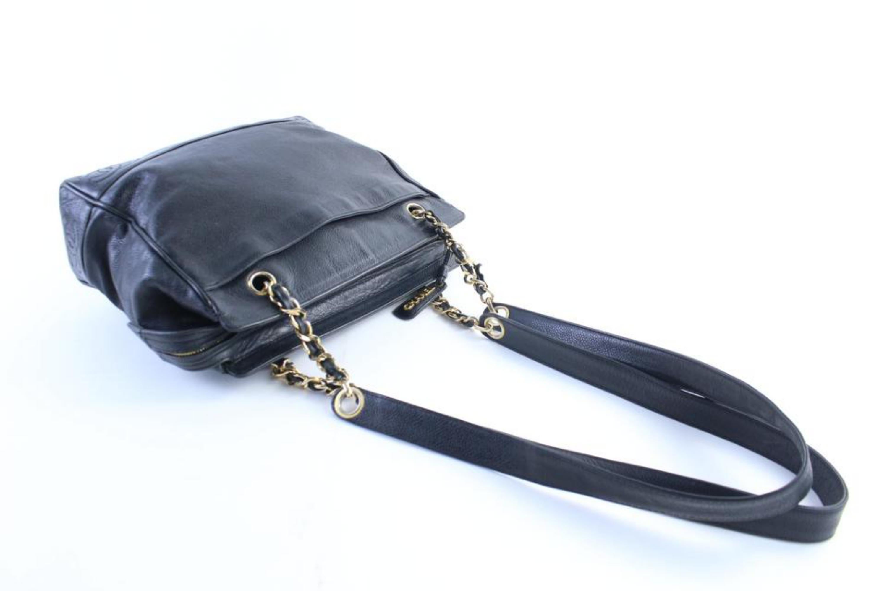 Chanel Caviar Triple Cc Chain Tote 28cr0605 Black Leather Shoulder Bag For Sale 2