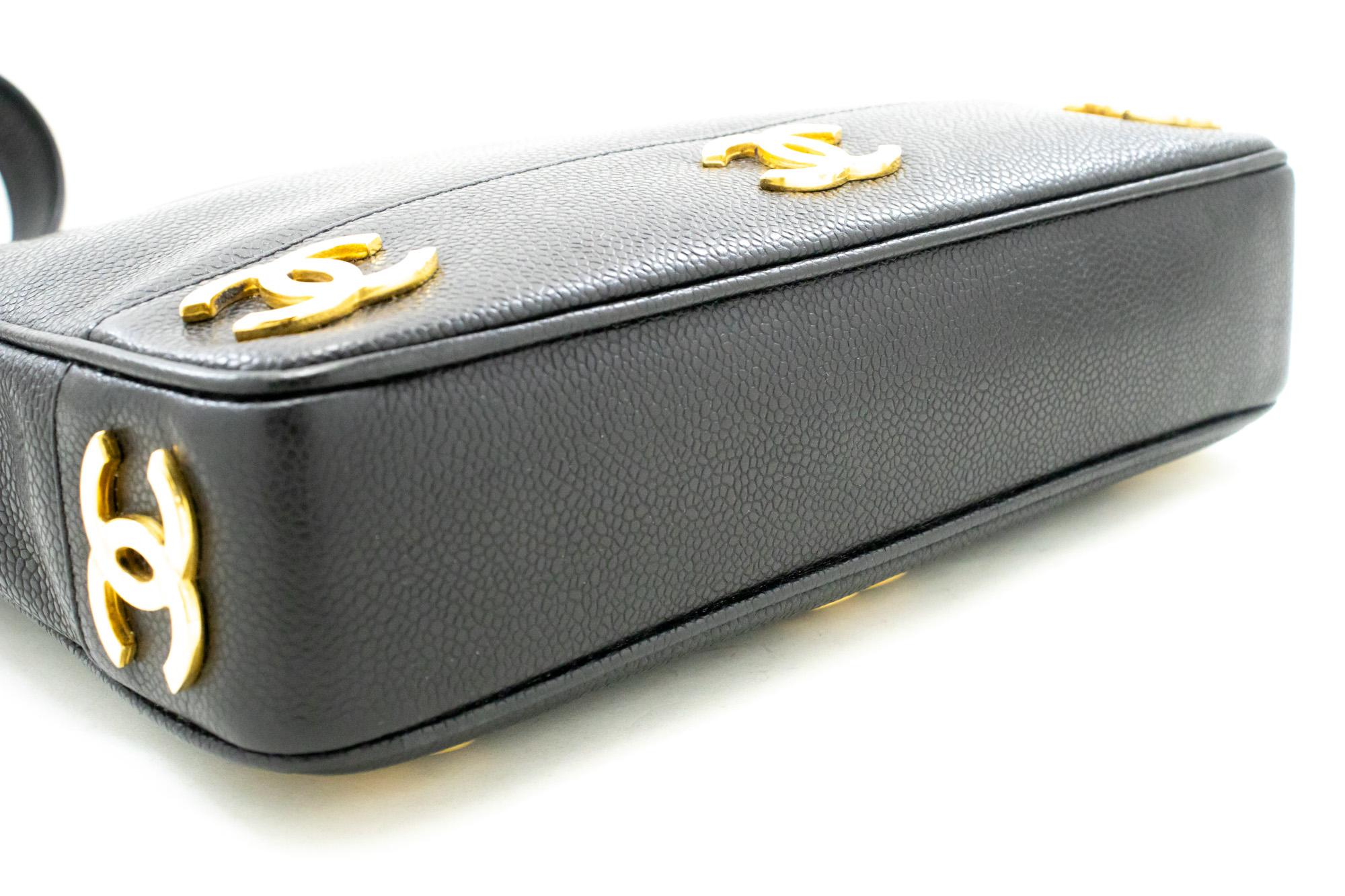 Women's CHANEL Caviar Triple Coco Chain Shoulder Bag Leather Black Gold For Sale