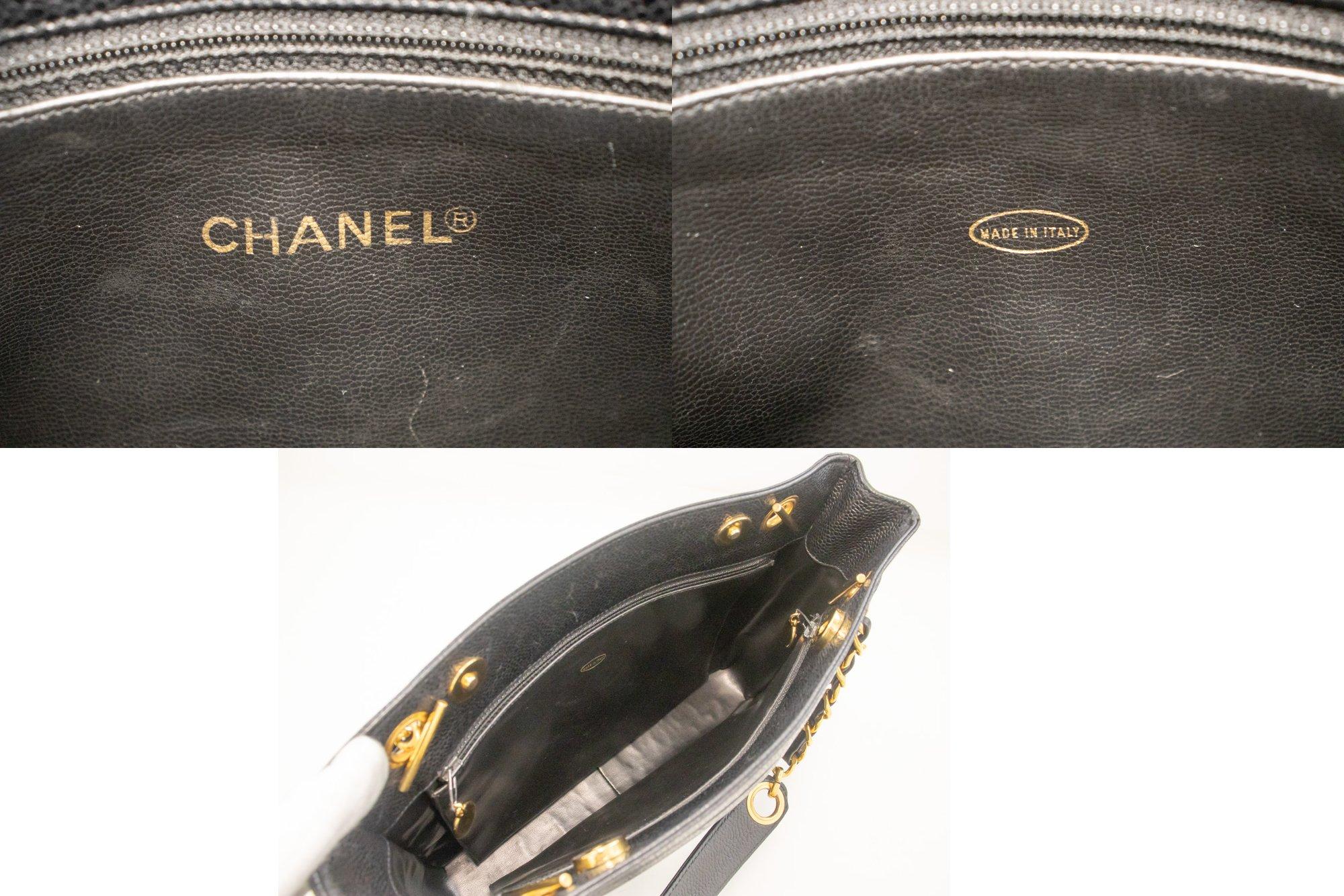 CHANEL Caviar Triple Coco Chain Shoulder Bag Leather Black Gold For Sale 4