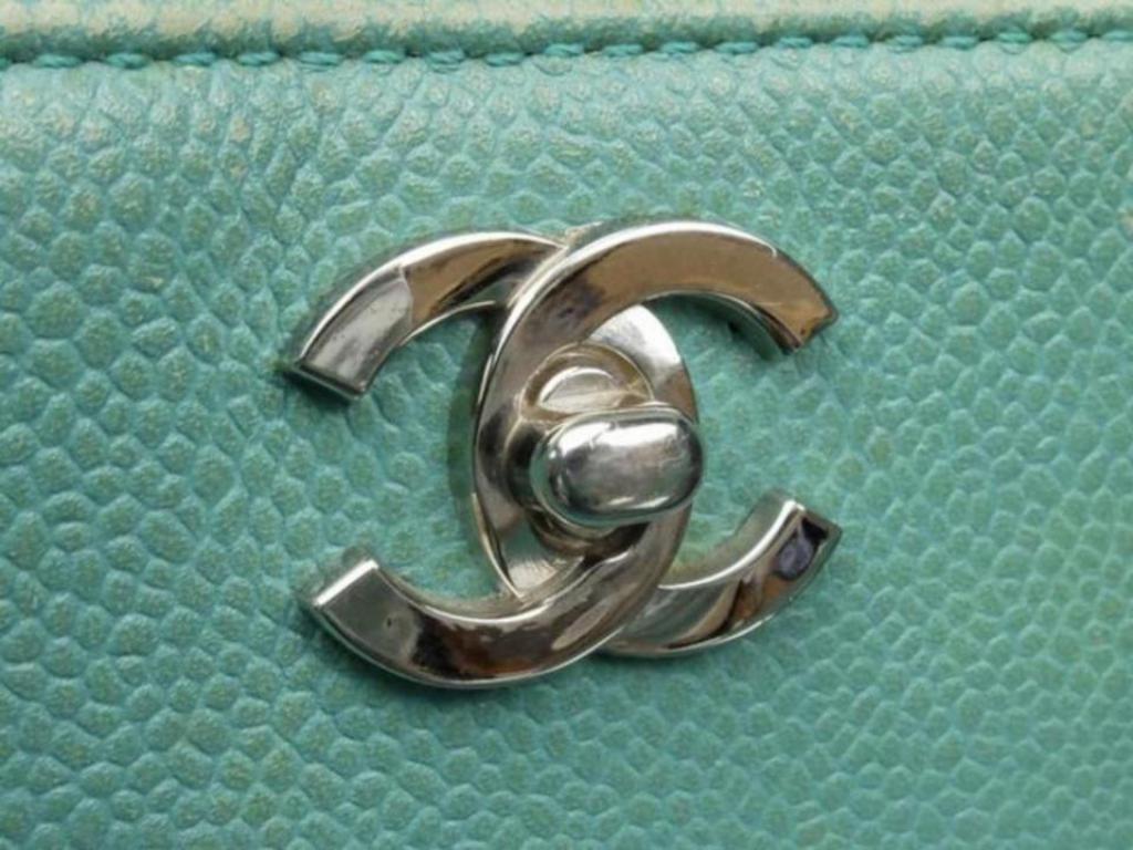 Chanel Caviar Turnlock Tote 223152 Mint Green Leather Shoulder Bag 6