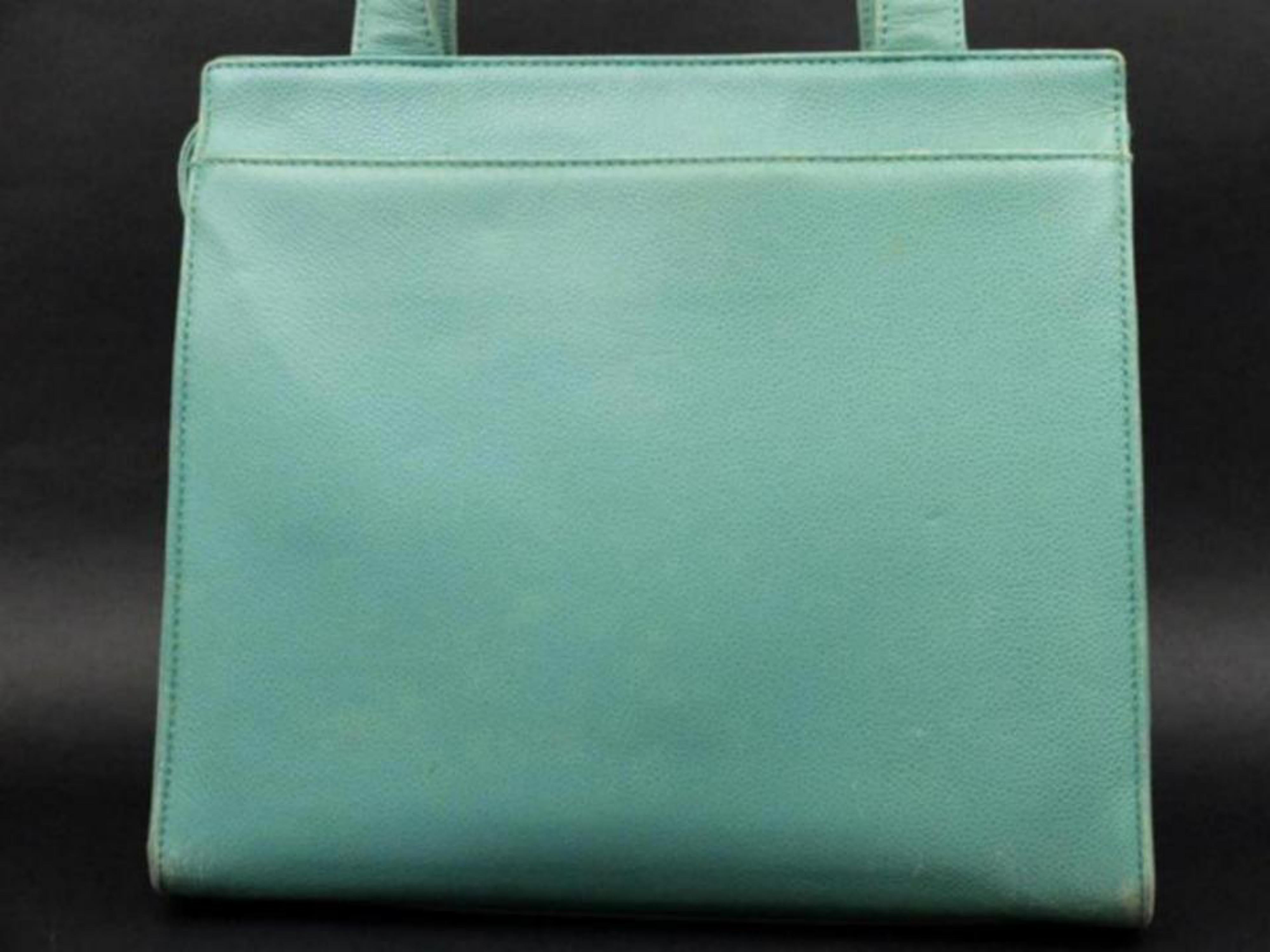 Chanel Caviar Turnlock Tote 223152 Mint Green Leather Shoulder Bag 7