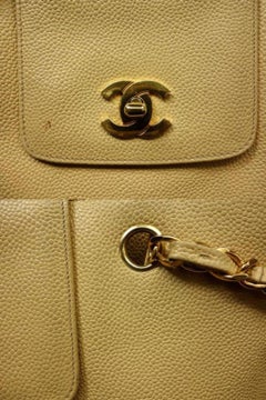 Chanel Caviar Turnlock Tote 224477 Biege Leather Shoulder Bag