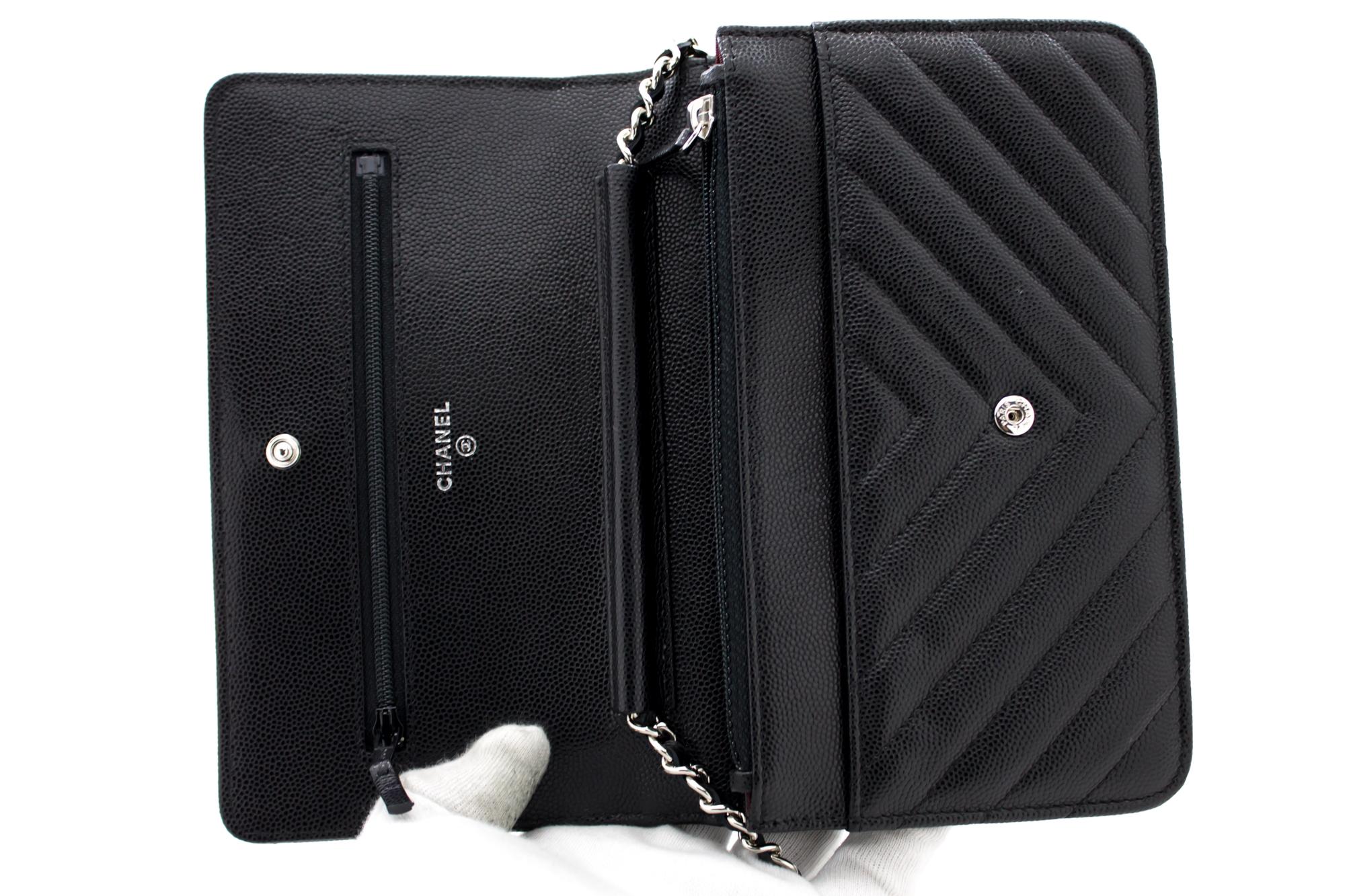 CHANEL Caviar V-Stitch WOC Wallet On Chain Black Shoulder Bag Leather 5