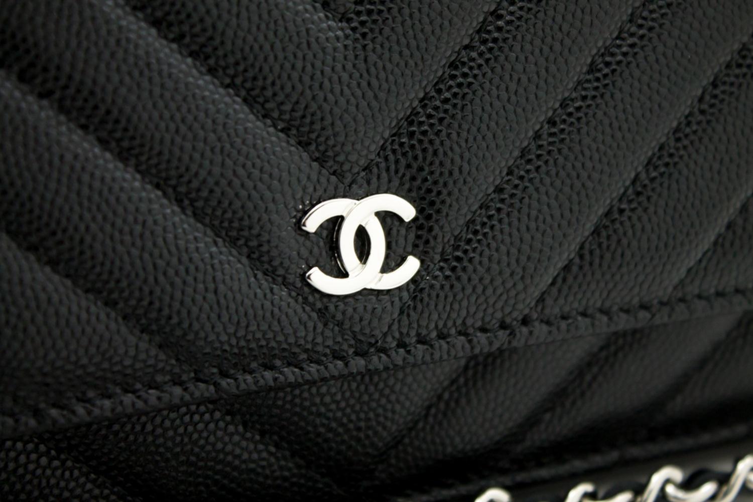 CHANEL Caviar V-Stitch WOC Wallet On Chain Black Shoulder Bag Leather 8