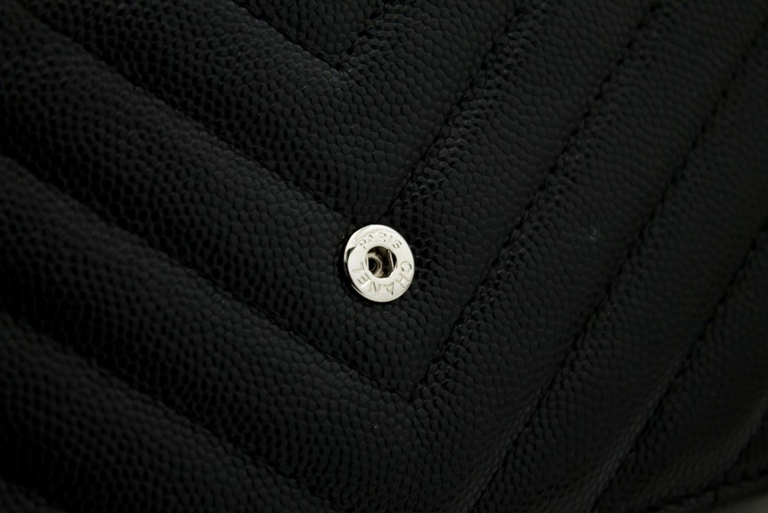 CHANEL Caviar V-Stitch WOC Wallet On Chain Black Shoulder Bag Leather 9