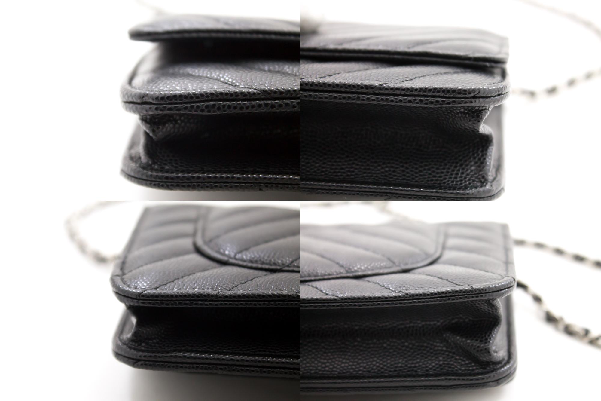 CHANEL Caviar V-Stitch WOC Wallet On Chain Black Shoulder Bag Leather 1