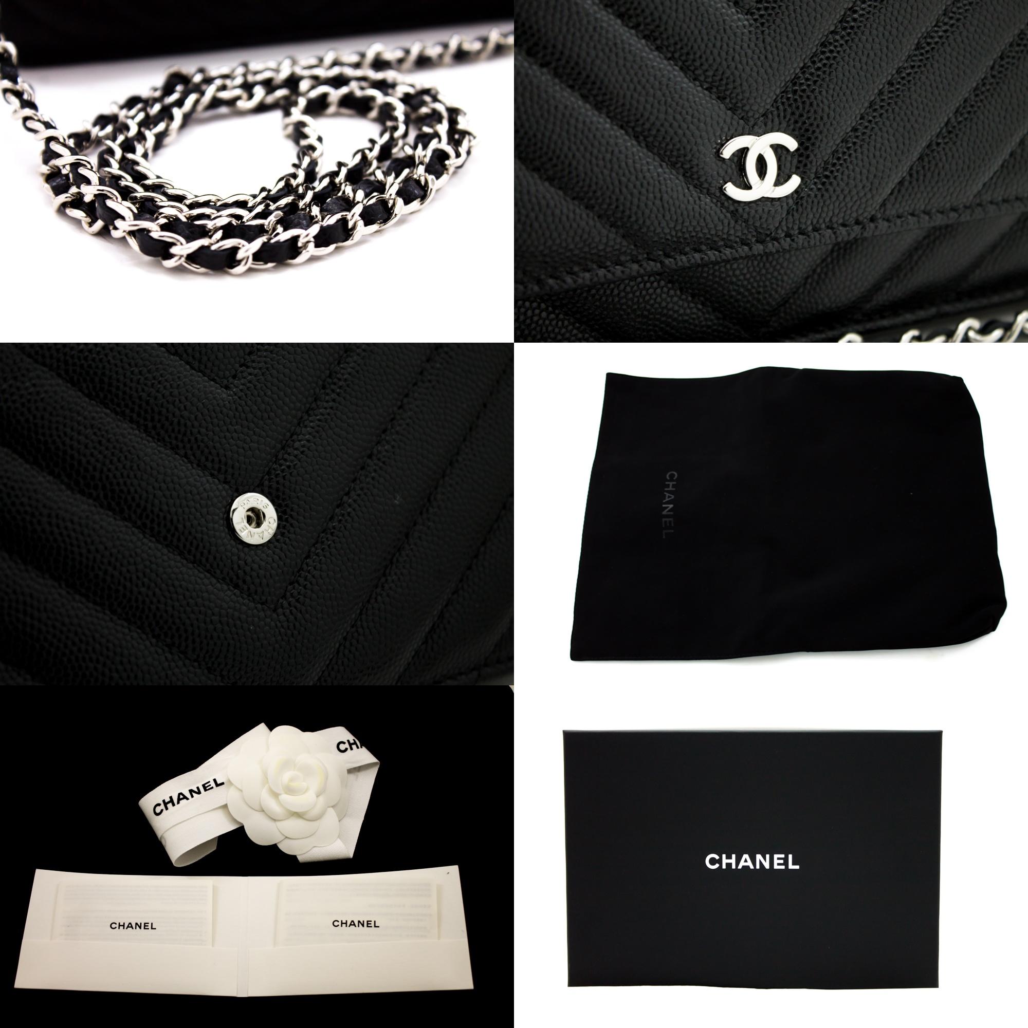 CHANEL Caviar V-Stitch WOC Wallet On Chain Black Shoulder Bag Leather 2