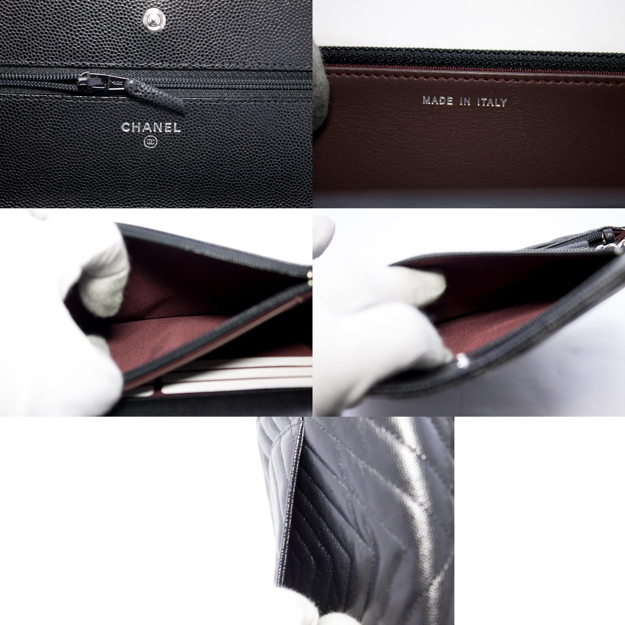 CHANEL Caviar V-Stitch WOC Wallet On Chain Black Shoulder Bag Leather 3