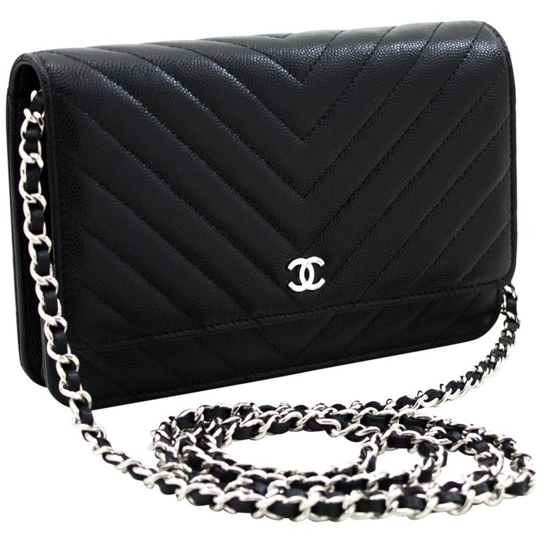 CHANEL Caviar V-Stitch WOC Wallet On Chain Black Shoulder Bag Leather at  1stDibs