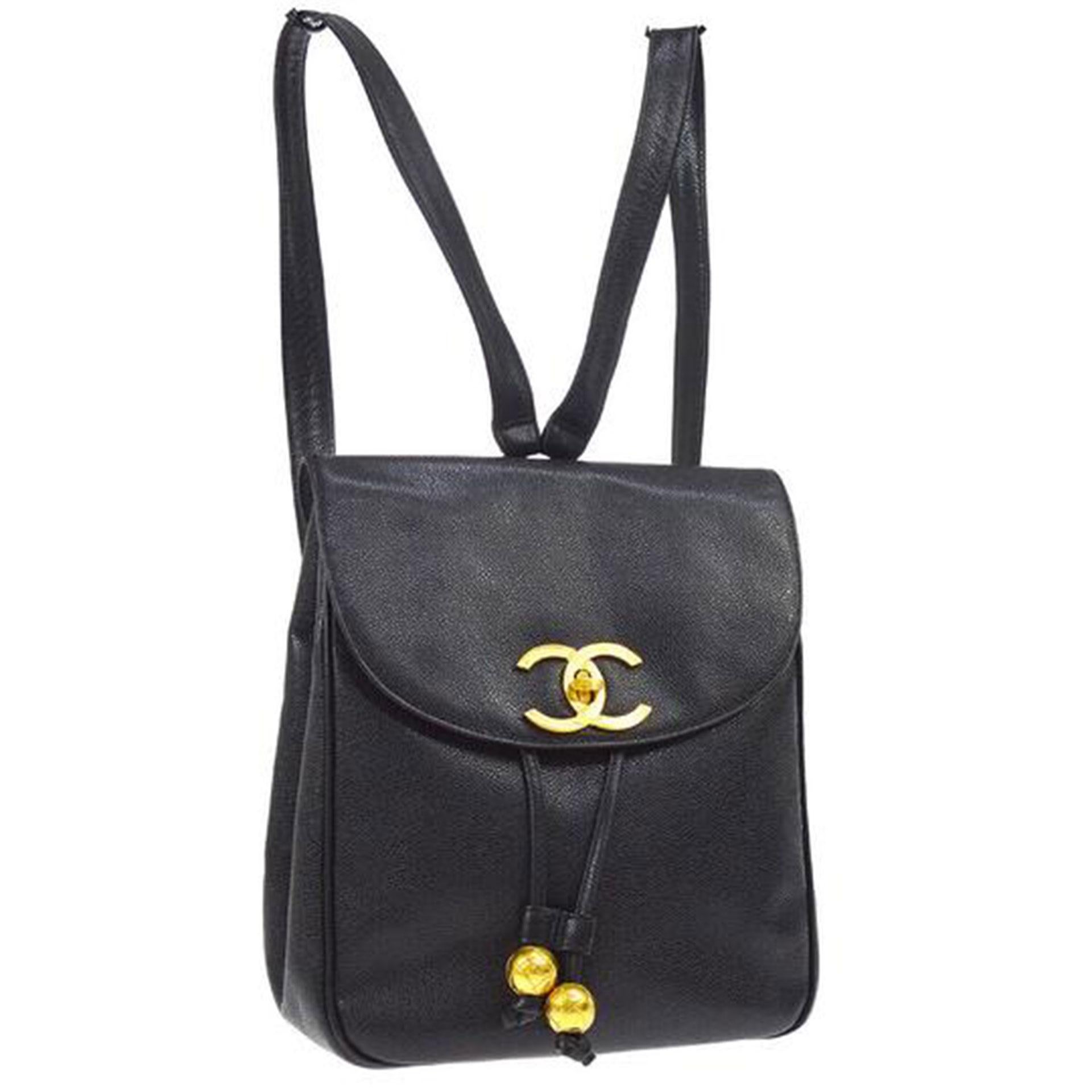 Chanel Caviar Vintage Black Leather Backpack For Sale at 1stDibs