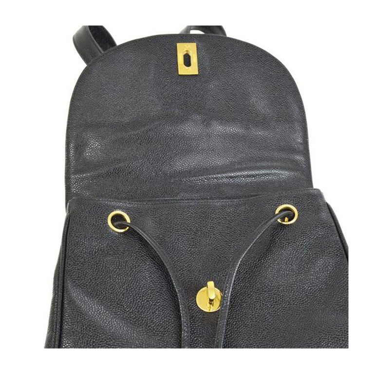 Chanel Vintage Black Caviar Square Classic Flap Crossbody Bag 24k