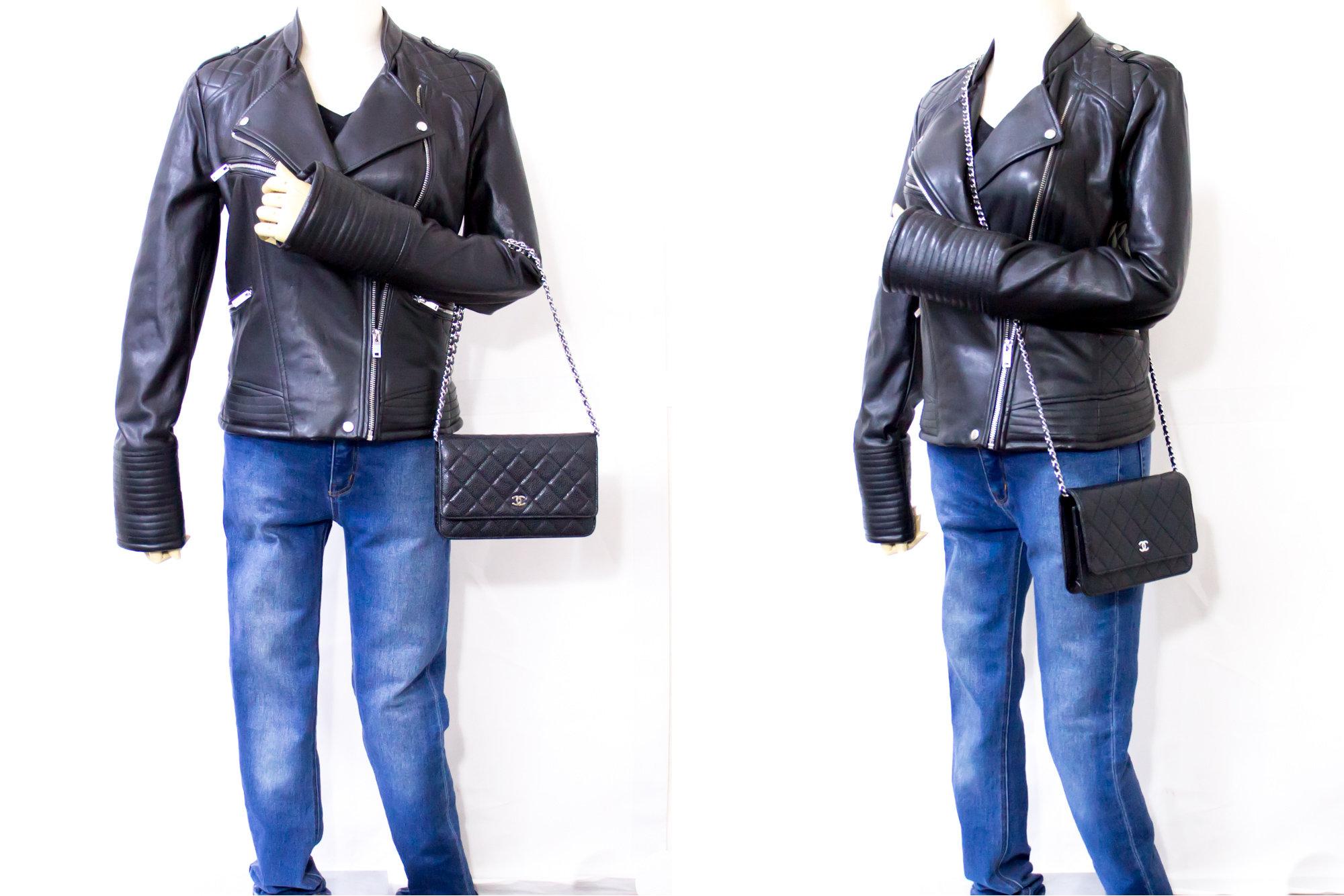 Nero CHANEL Caviale WOC Portafoglio a catena Borsa a tracolla nera