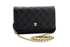 CHANEL Kaviar WOC Brieftasche an Kette Schwarz Schulter Umhängetasche