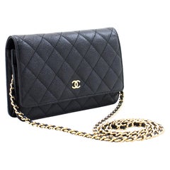 CHANEL Kaviar WOC Brieftasche an Kette Schwarz Schulter Umhängetasche