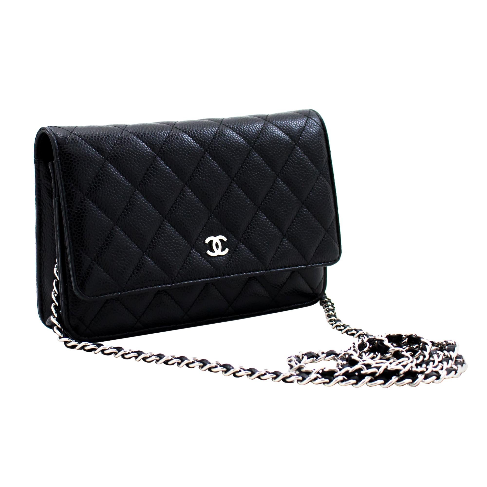 CHANEL Metallic Lambskin Quilted Chanel 19 Wallet On Chain WOC Silver  971932