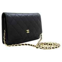 Used CHANEL Caviar WOC Wallet On Chain Black Shoulder Crossbody Bag