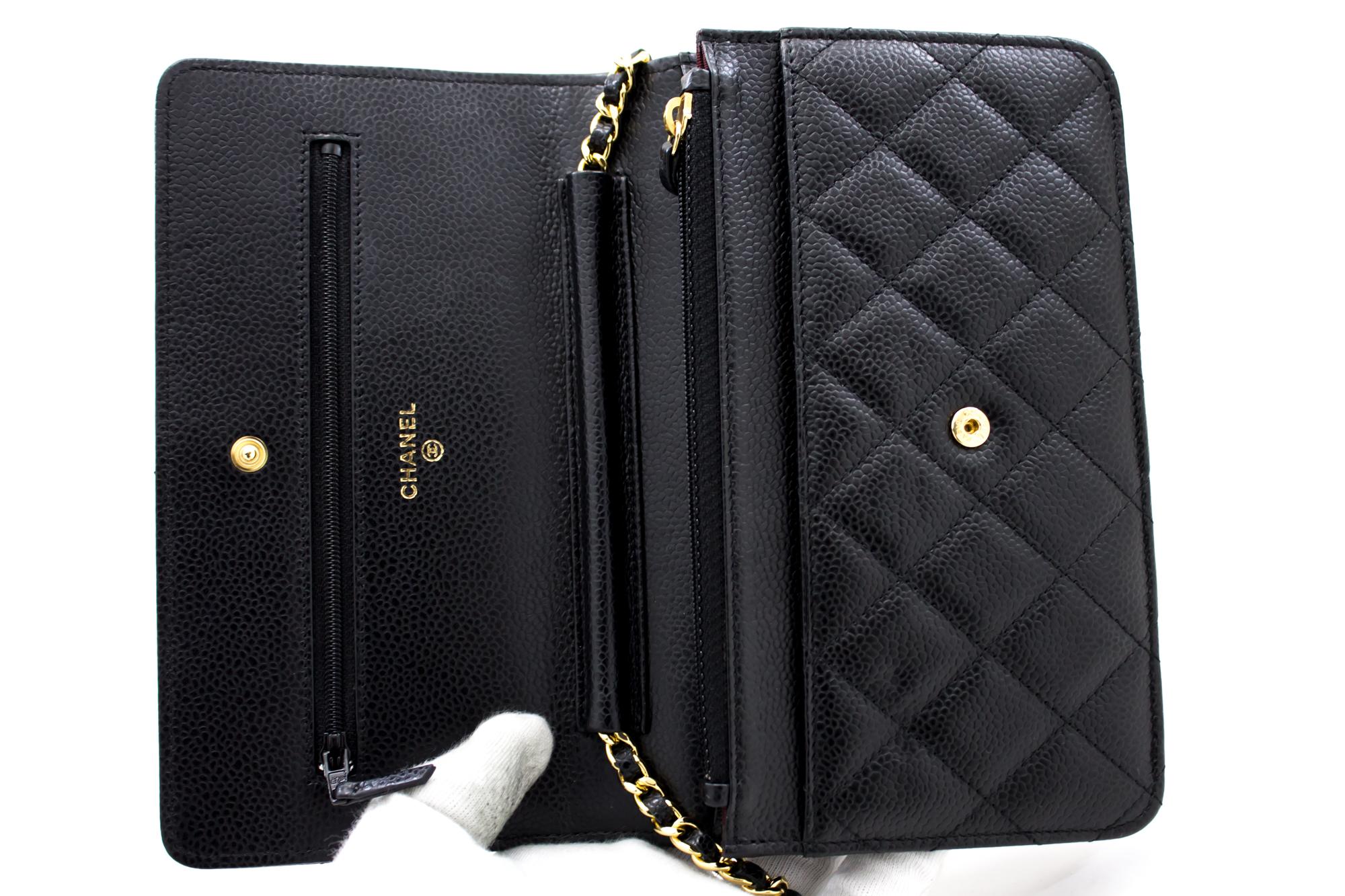 CHANEL Caviar WOC Wallet On Chain Black Shoulder Crossbody Bag Leather