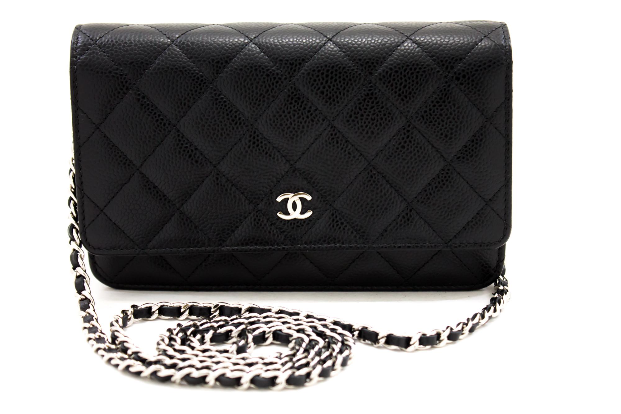 CHANEL Caviar WOC Wallet On Chain Black Shoulder Crossbody Bag Leather ...