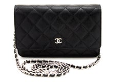 CHANEL Kaviar WOC Brieftasche auf Kette Schwarz Schulter Crossbody Tasche Leder