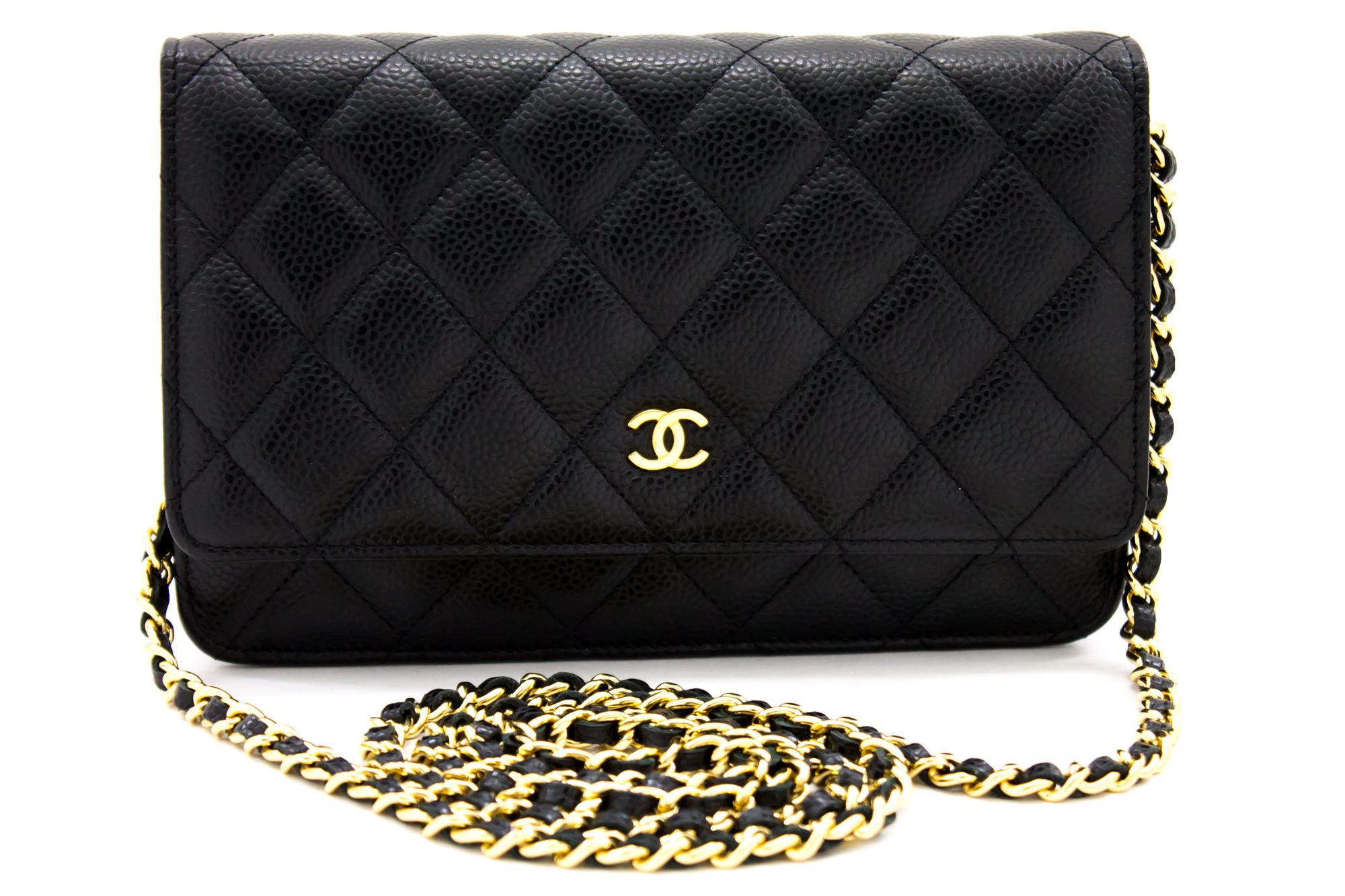 CHANEL Caviar WOC Wallet On Chain Black Shoulder Crossbody Bag Leather