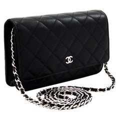 Chanel Black Caviar Leather Antique Gold WOC Wallet on Chain Shoulder Flap  Bag