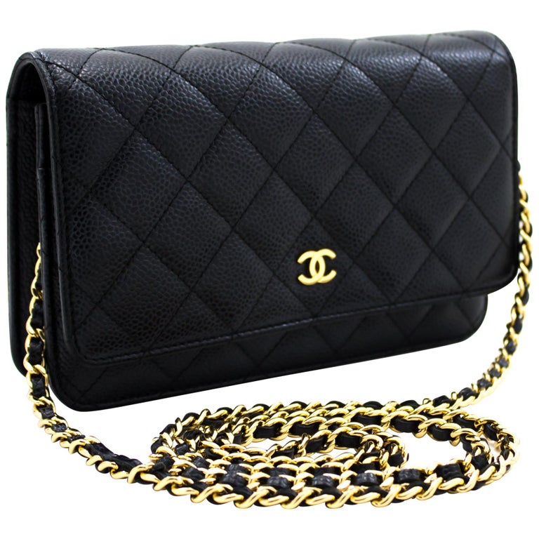 CHANEL Caviar WOC Wallet On Chain Black Shoulder Crossbody Bag Leather