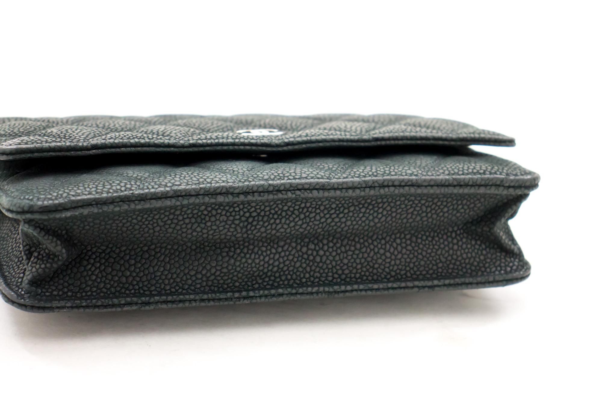 Black CHANEL Caviar WOC Wallet On Chain Dark Green Shoulder Bag