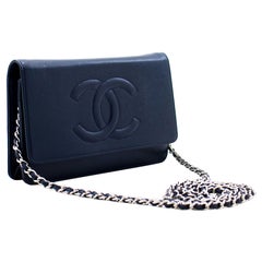 CHANEL Kaviar WOC Brieftasche auf Kette Marine Schulter Umhängetasche