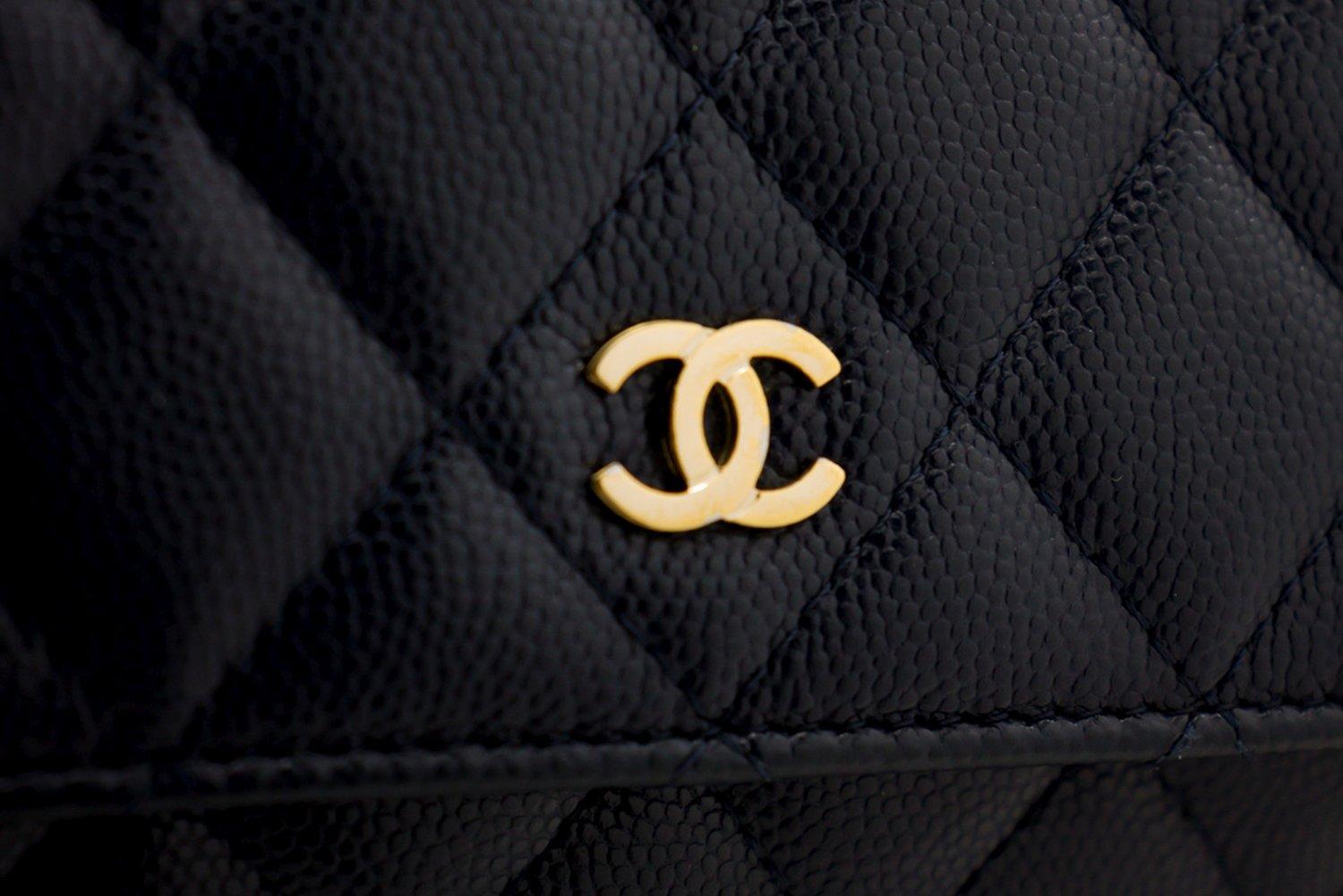 CHANEL Caviar WOC Wallet On Chain Navy Shoulder Crossbody Bag Gold For Sale 7