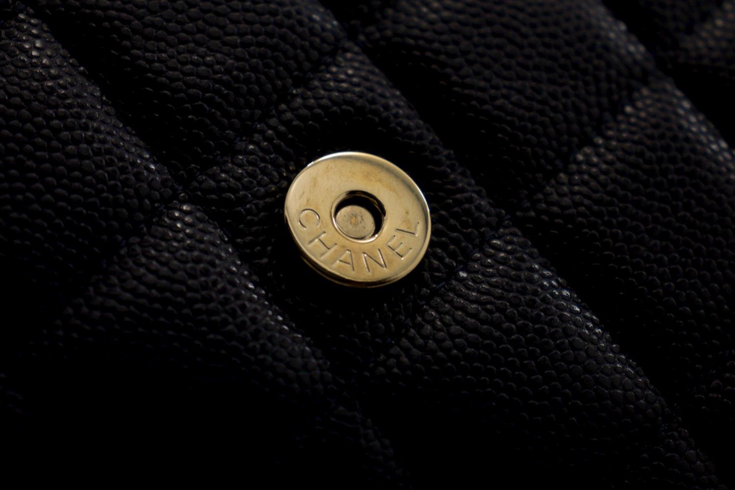 CHANEL Caviar WOC Wallet On Chain Navy Shoulder Crossbody Bag Gold For Sale 9