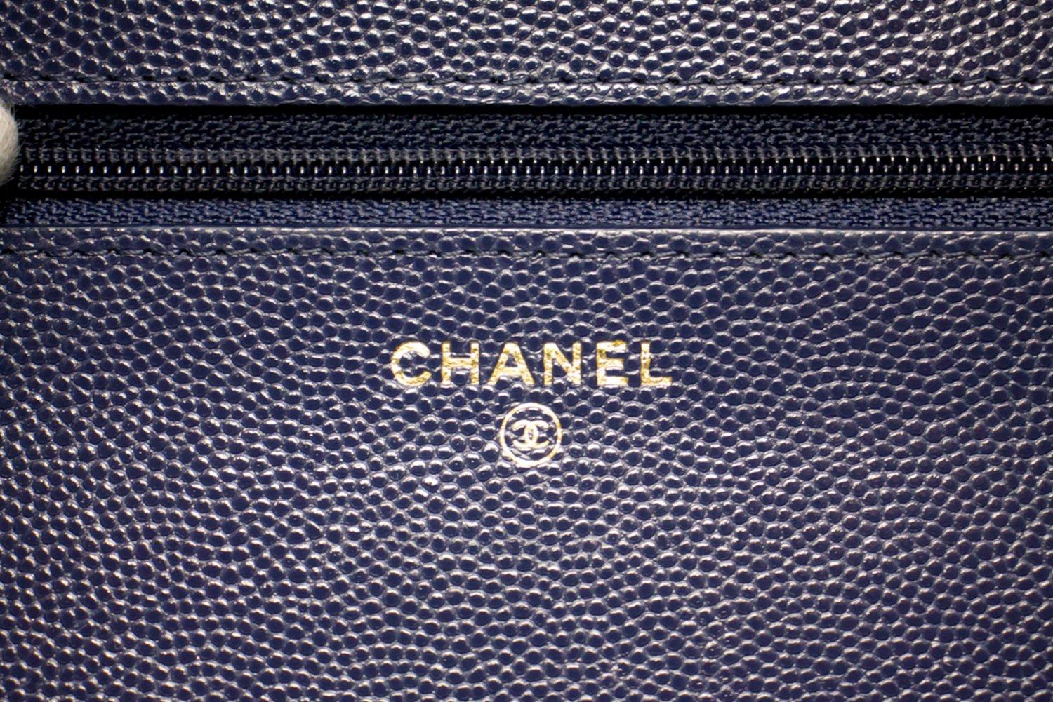CHANEL Caviar WOC Wallet On Chain Navy Shoulder Crossbody Bag Gold For Sale 10