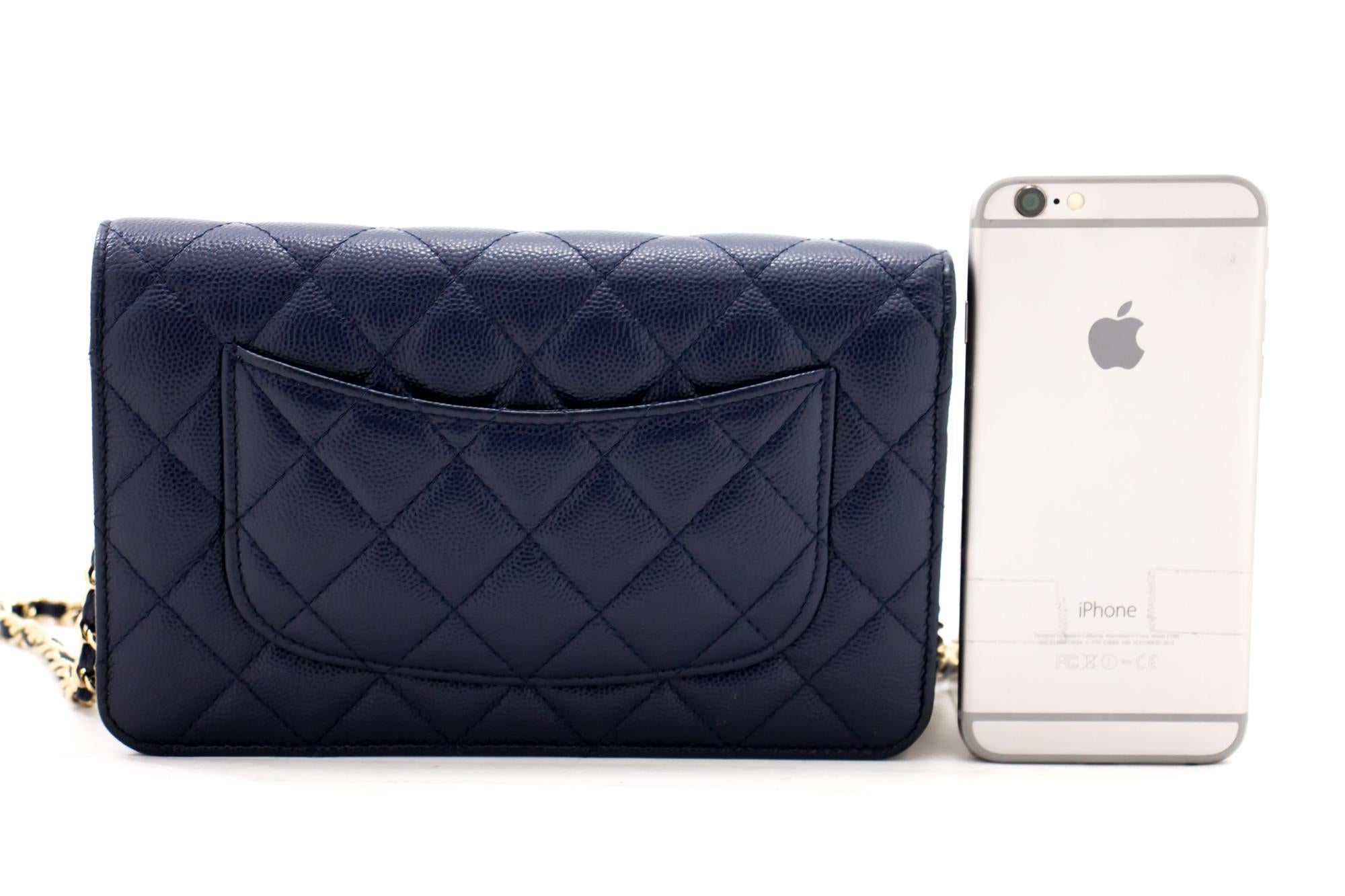 Black CHANEL Caviar WOC Wallet On Chain Navy Shoulder Crossbody Bag Gold For Sale