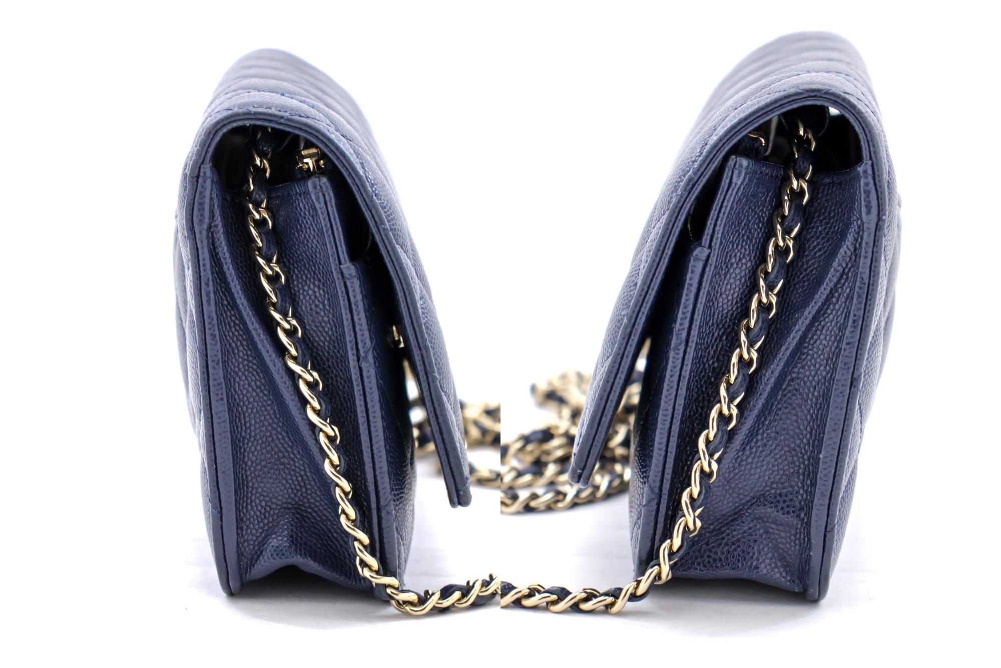 Women's CHANEL Caviar WOC Wallet On Chain Navy Shoulder Crossbody Bag Gold For Sale