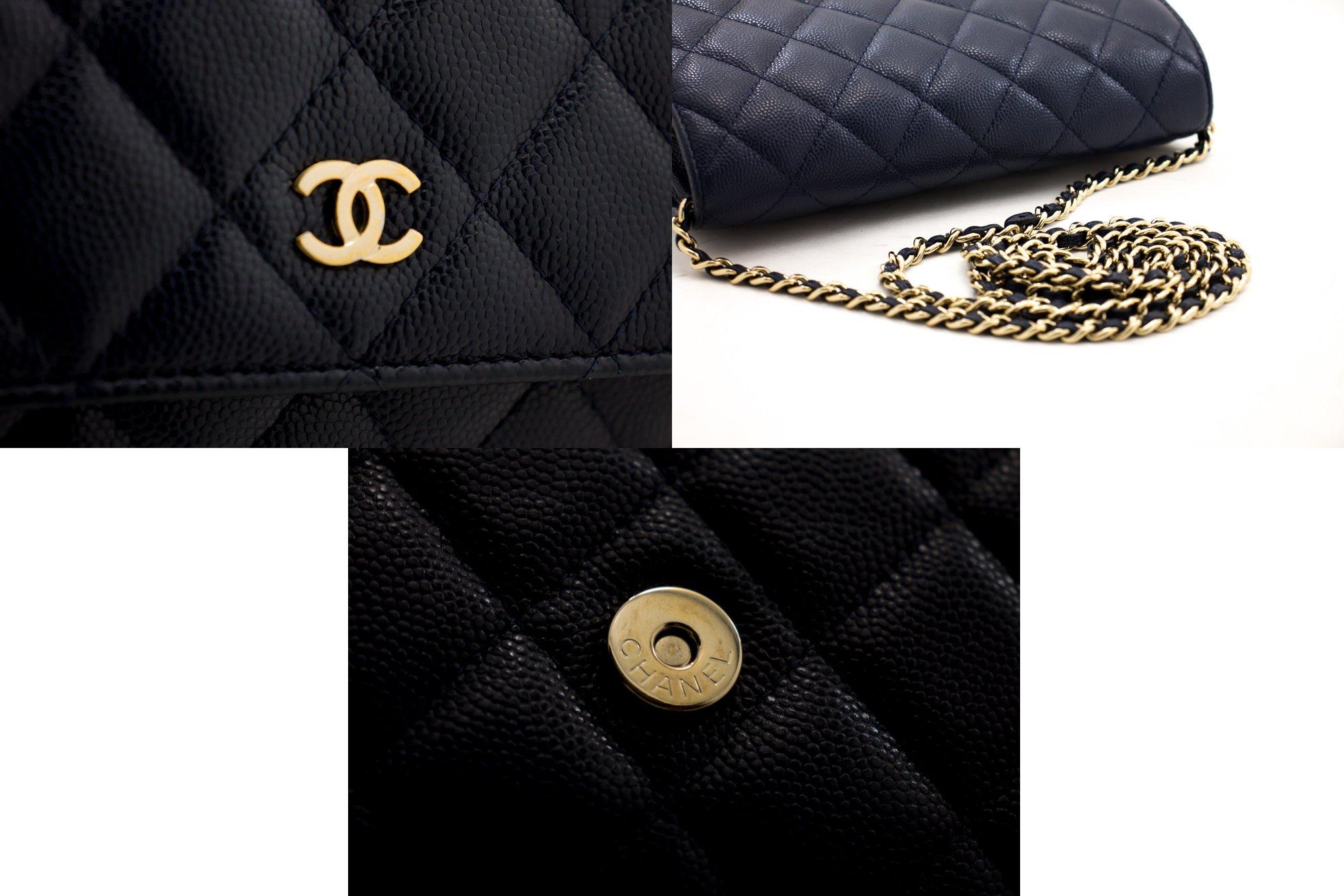 CHANEL Caviar WOC Wallet On Chain Navy Shoulder Crossbody Bag Gold For Sale 2