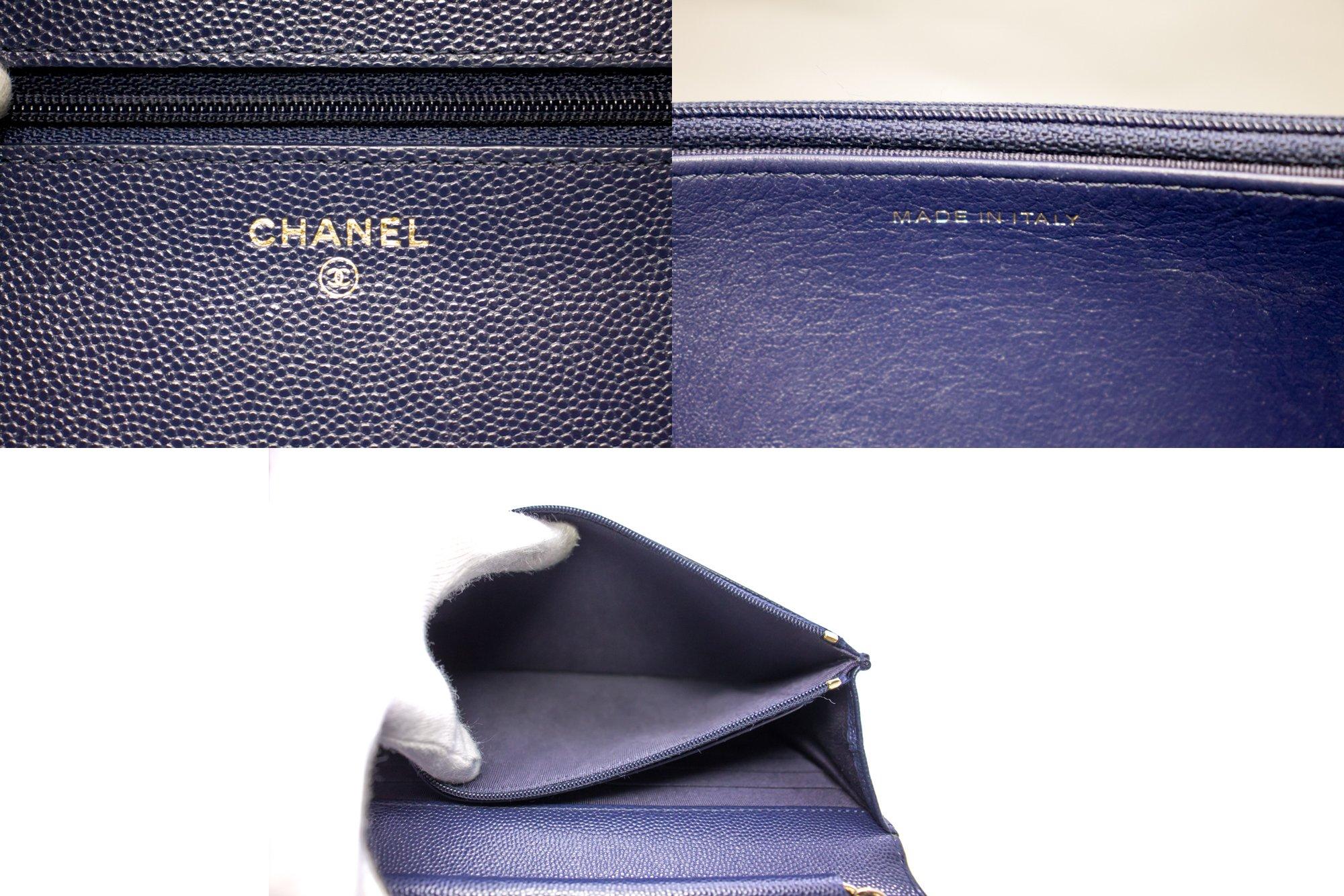 CHANEL Caviar WOC Wallet On Chain Navy Shoulder Crossbody Bag Gold For Sale 3