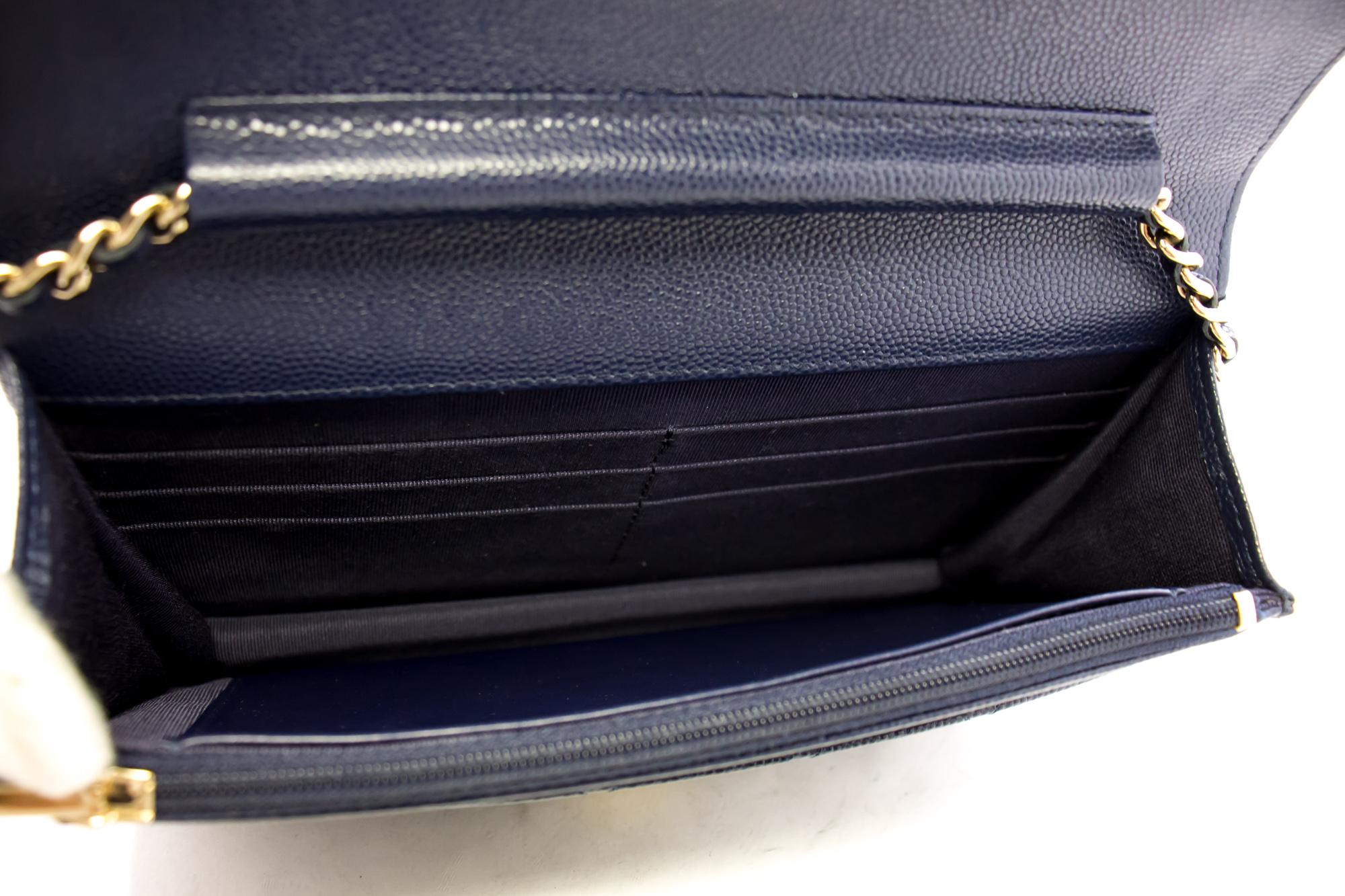 CHANEL Caviar WOC Wallet On Chain Navy Shoulder Crossbody Bag Gold For Sale 4