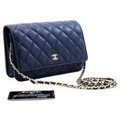 CHANEL Caviar WOC Wallet On Chain Navy Shoulder Crossbody Bag Gold