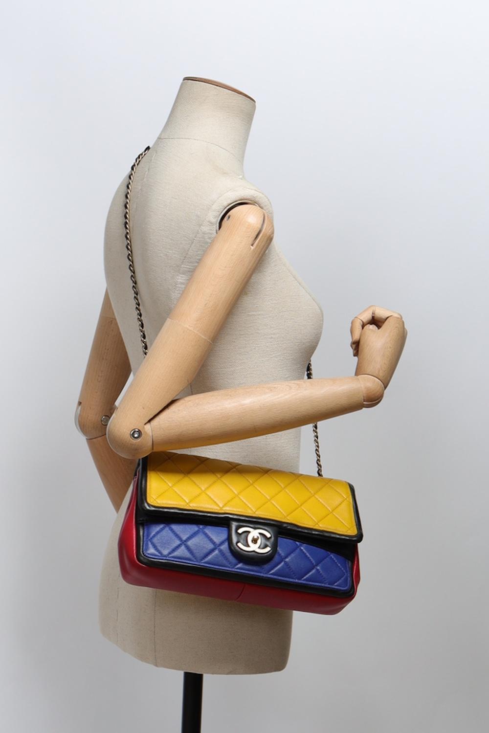 Orange Chanel  Yellow Blue RED Mondrian Single Flap Bag Medium For Sale