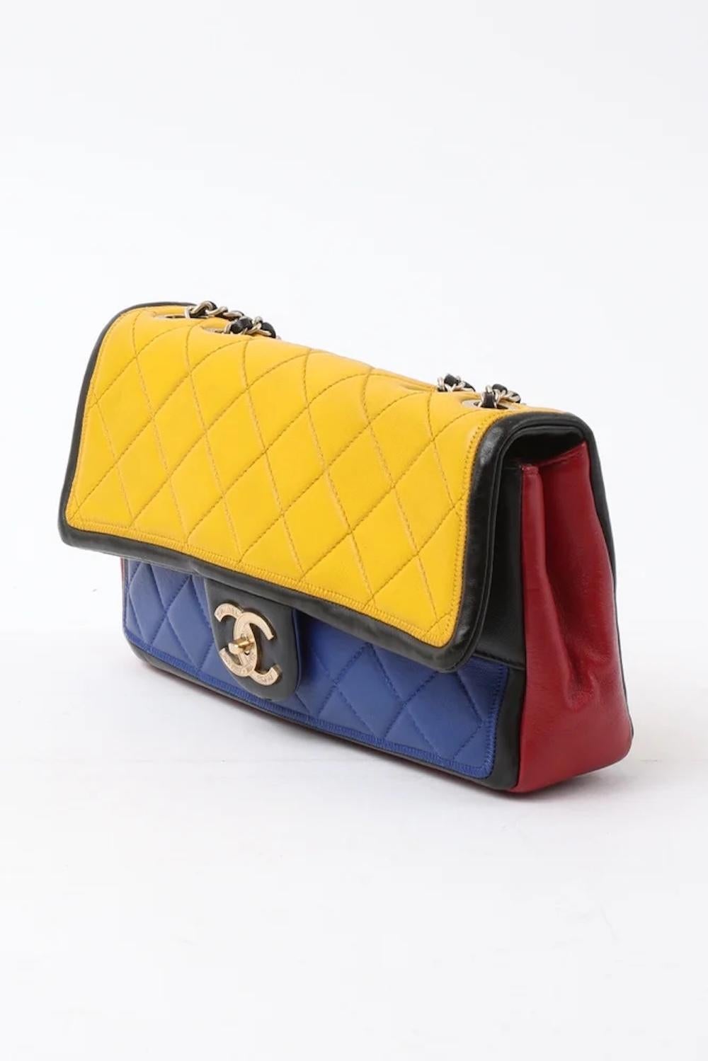 Women's Chanel  Yellow Blue RED Mondrian Single Flap Bag Medium For Sale