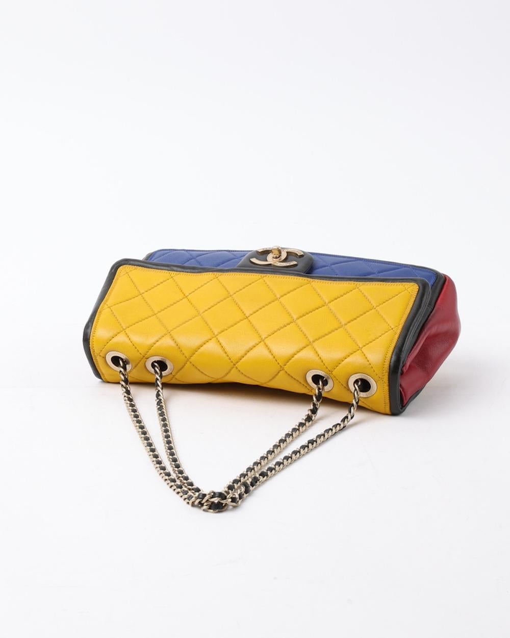 Chanel  Yellow Blue RED Mondrian Single Flap Bag Medium For Sale 2