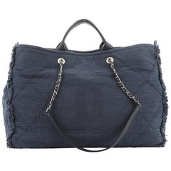 Chanel CC 2-Way Shopping Tote Fringe Quilted Canvas Large